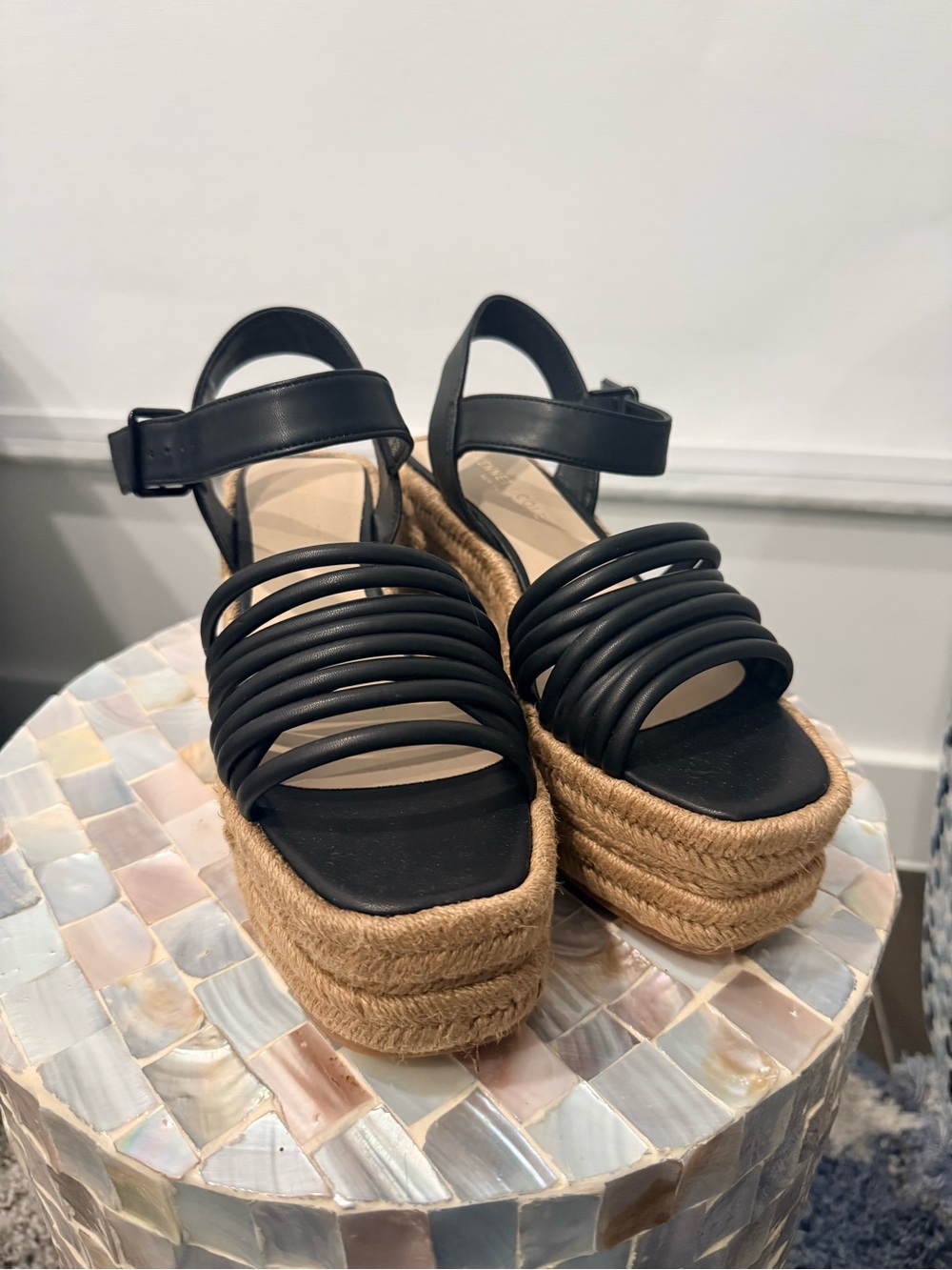 Kenneth Cole Reaction Black Rope-Wrapped Platform Sandals